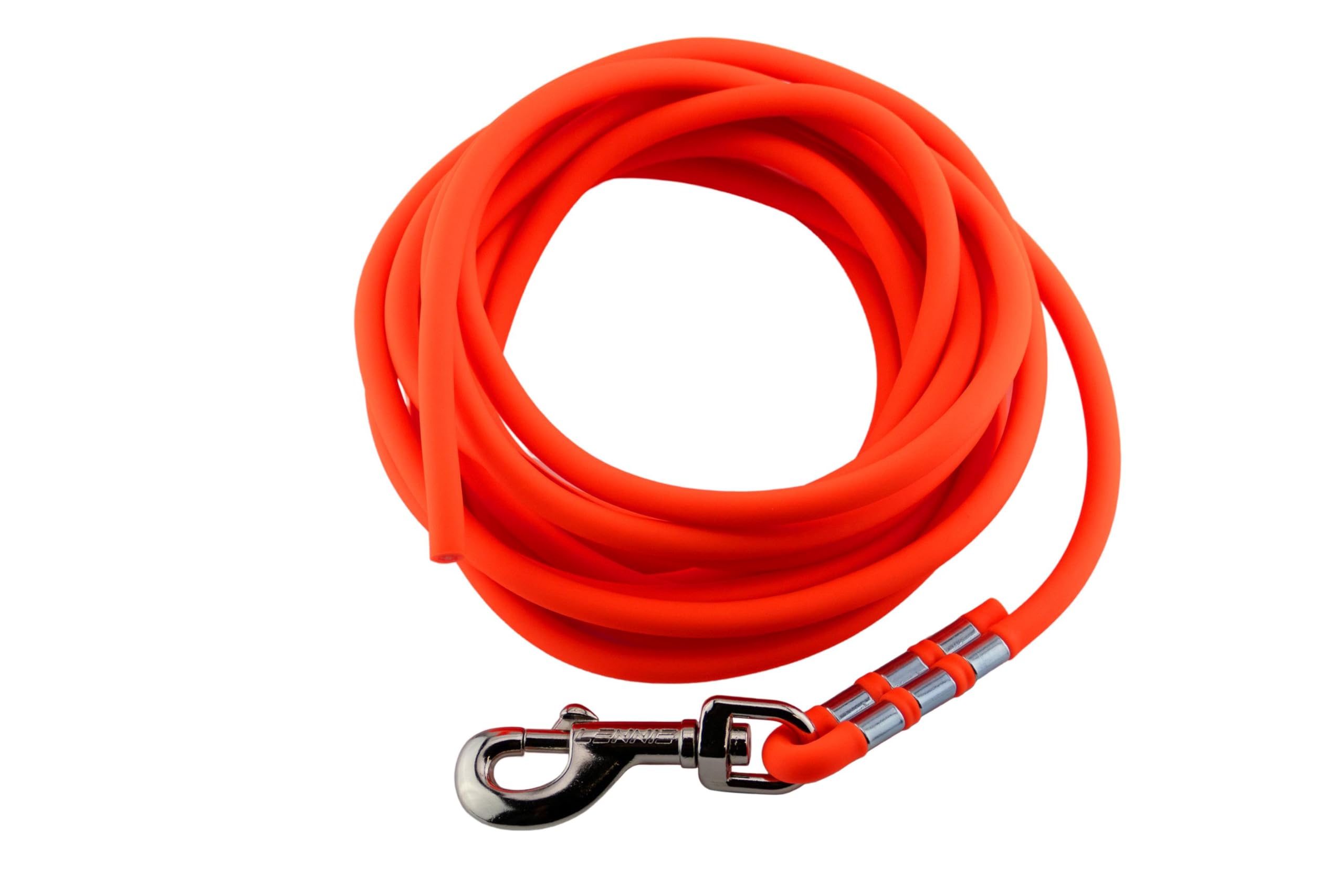 LENNIE Wasserfeste Schleppleine für große Hunde, Made in Germany, Easycare rund, 5m 10m 15m Hundeleine ohne Handschlaufe, Neon-Orange [Ø 8mm (ab 15kg), 15m]