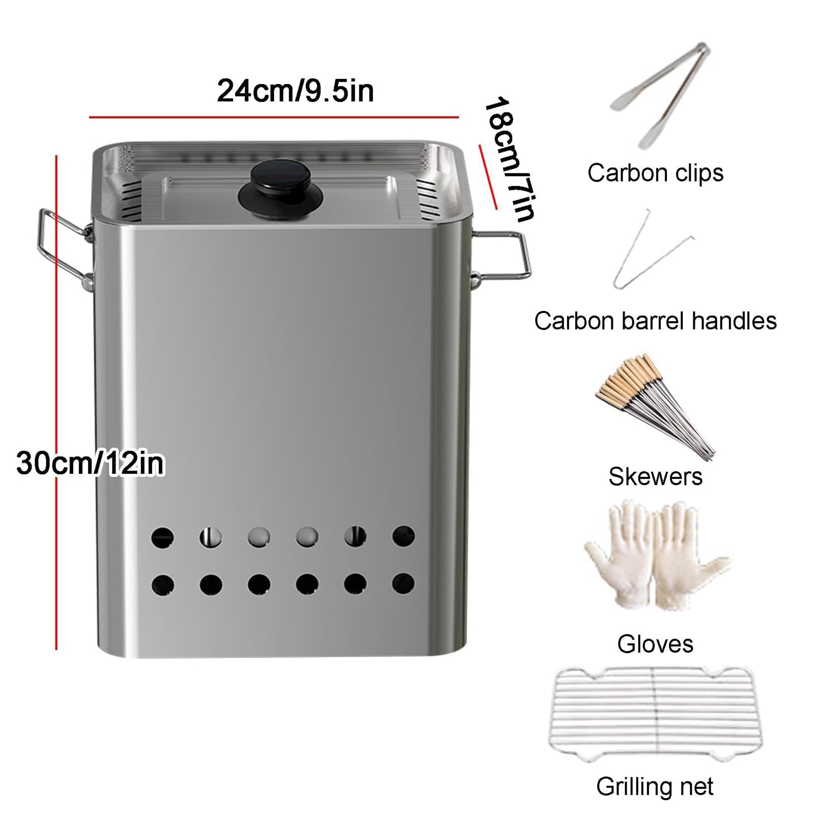 Pionowy Grill Węglowy Typu Smoker, Przenośny Bezdymny Grill BBQ z 26 Szaszłykami i Rusztem, Równomierne Ogrzewanie 360°, Grill Wiszący ze Stali Nierdzewnej do Kempingu Ogrodu i Przyjęć (Bezwęglowy)