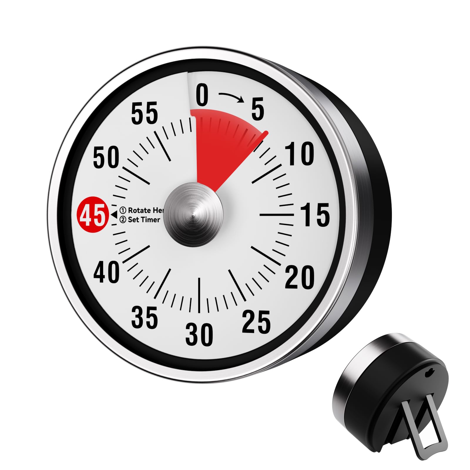 Tada Black 60 Minute Magnetic Kitchen Timer, Visual Mechanical Countdown Clock