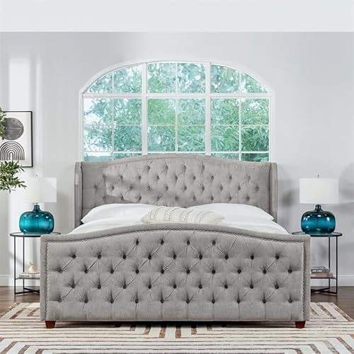 Jennifer Taylor Home Marcella Upholstered Shelter Headboard Bed Set, California King, Silver Grey Polyester #TOP7