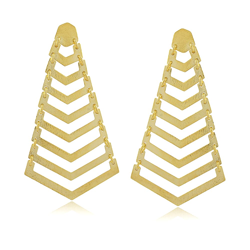 Pendientes Largos Cascade chapados en Oro 18K, Joya para fiesta, Versátiles y Atemporales, Pendientes Ligeros y Geometricos, Regalo Único para Mujer