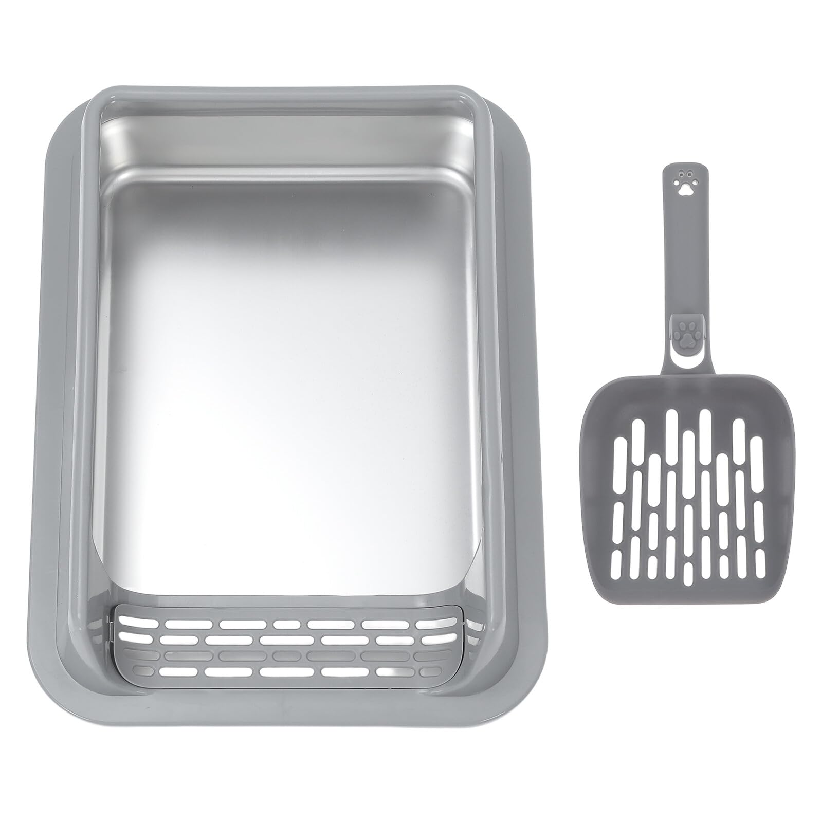 SUPVOX Edelstahl Katzenstreu Behälter mit Deckel und Schaufel Metall Katzenklo Mittelgroß Stabile Geschlossene Katzentoilette für Kätzchen und Ausgewachsene Katzen Platzsparend und