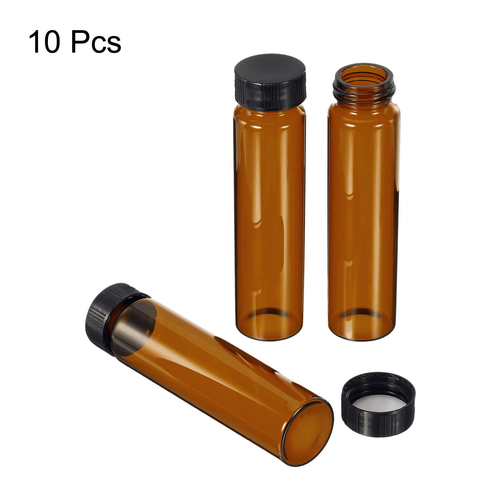PATIKIL 50 ml Reagenz-Medienflasche, 10 Stück, runde Glas-Aufbewahrungsflaschen, Kunststoff-Schraubverschluss für Labor, Braun
