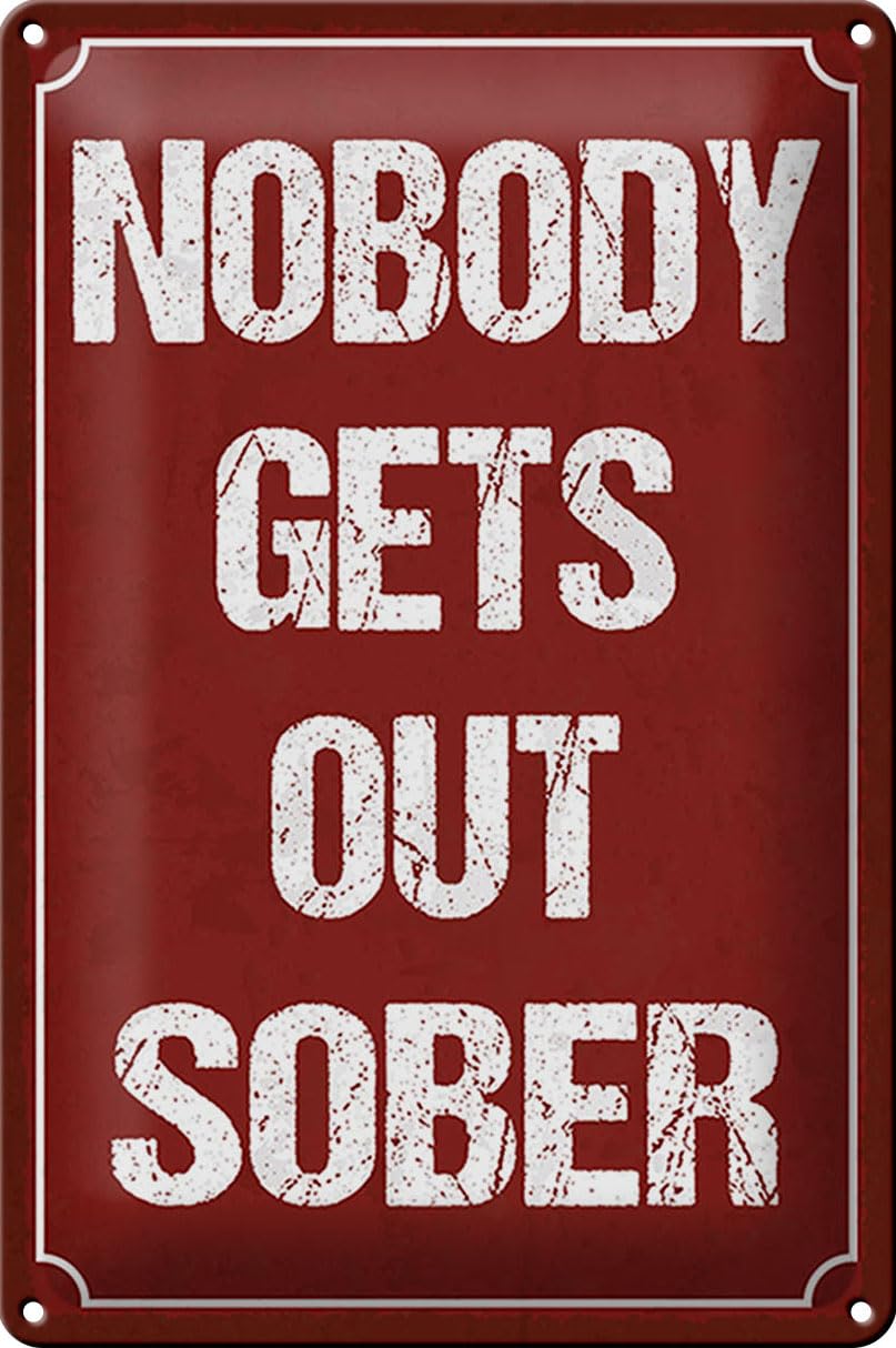 Femer Girls Multicoloured Tin Sign With Saying 20 X 30 Cm Nobody Gets Out Sober Alcohol Decorative Sign