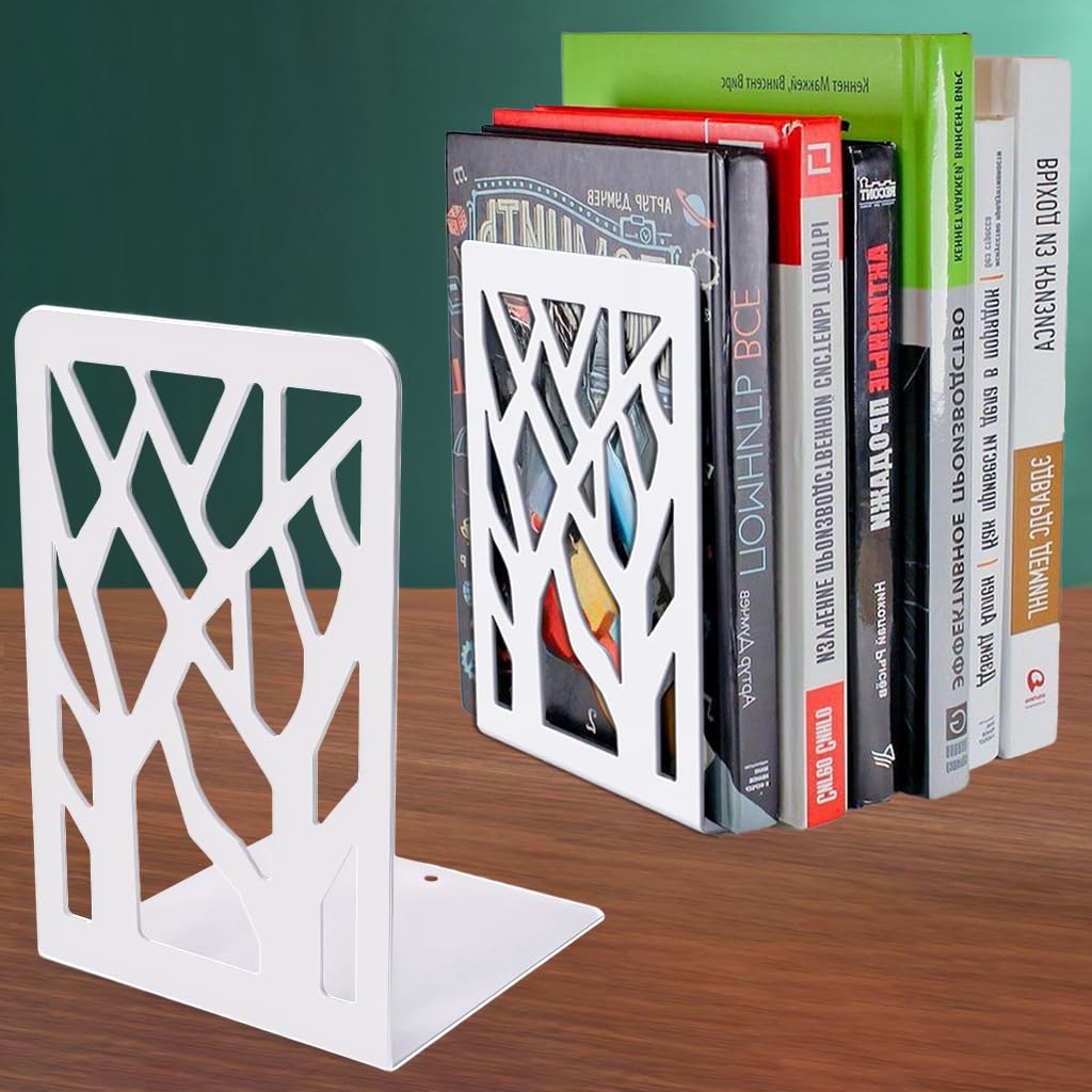 DARUITE Sujeta Libros de Metal Sujetalibros Estanteria para Libros Soporte Libros Organizador Libro Originales para Oficina, Escuelas, Decoración del Hogar(Blanco 1 Par)