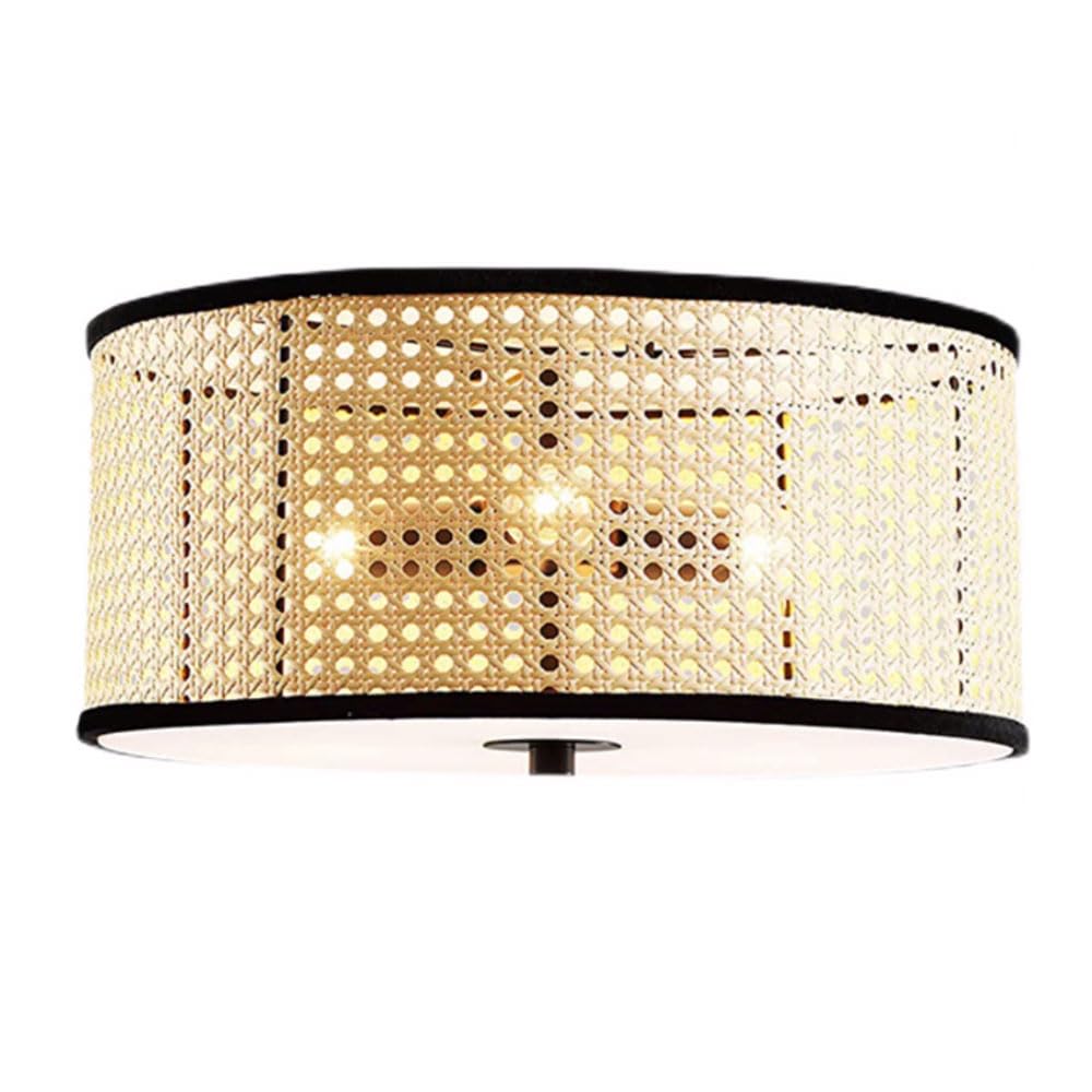 OZBMA 3-Light Kitchen Light Ceiling Elegance Rustic Semi Flush Mount Fixture Woven Bamboo Drum Lampshade Lamp for Bedroom Living Room Hallway Entryway Corridors (size_name 50cm)