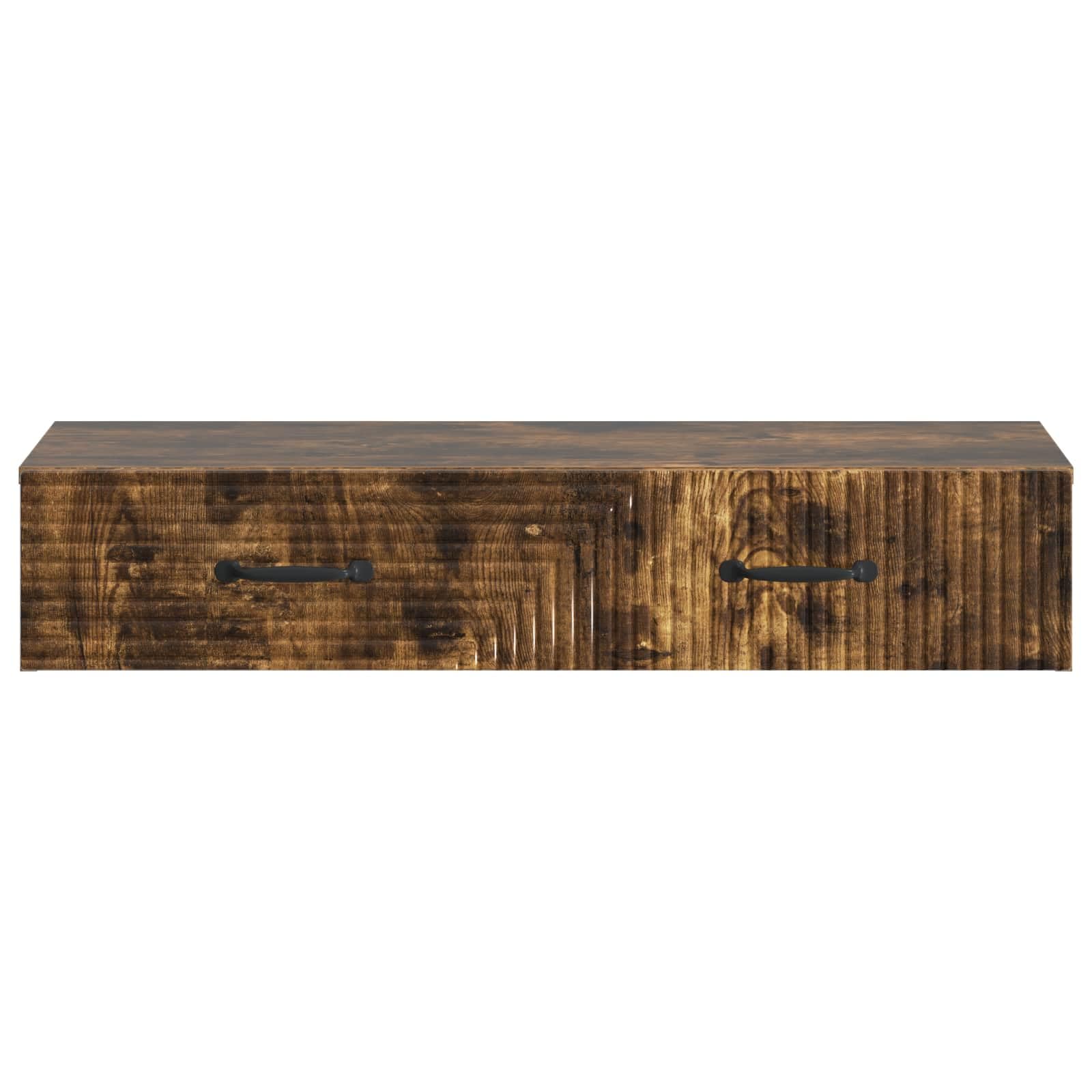 Stolik ścienny dębowy dymu 87,5 x 34,5 x 17 cm | Drewno, 1 szuflada, montaż na ścianie, wszechstronne zastosowanie do salonu, sypialni, przedpokoju