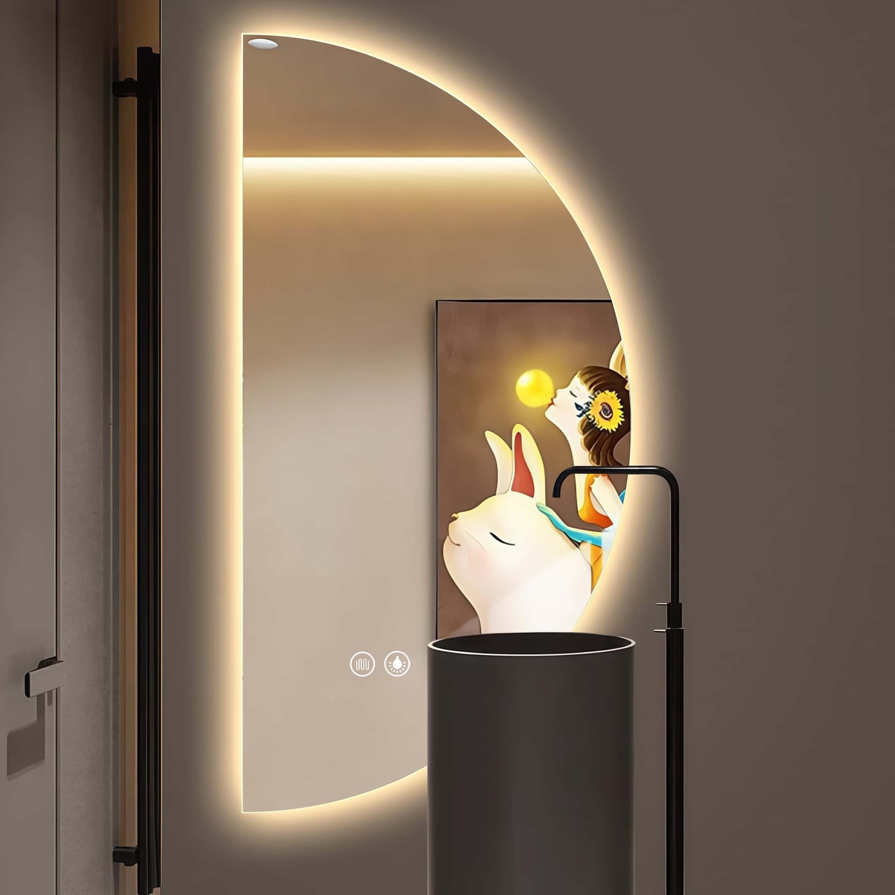Espejo Baño con Luz 40 x 80 cm Espejo Led Baño en 3 Colores - Espejo de Pared ANTIVAHO con Ajuste de Brillo con Memoria e Interruptor Táctil - Espejo Media Luna, Espejos Inteligente Retroiluminado
