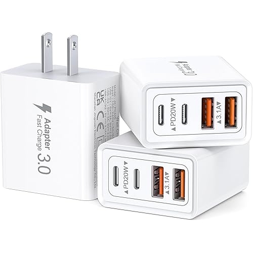 [3 Pack] USB C Charger Block, 40W 4-Port PD+QC Power Adapter USB C Wall Charger Plug Multiport Type C Fast Charging Block Cube Brick for iPhone 15 14 13 12 11 Pro Max XS XR 8 7, iPad Pro Mini, Samsung