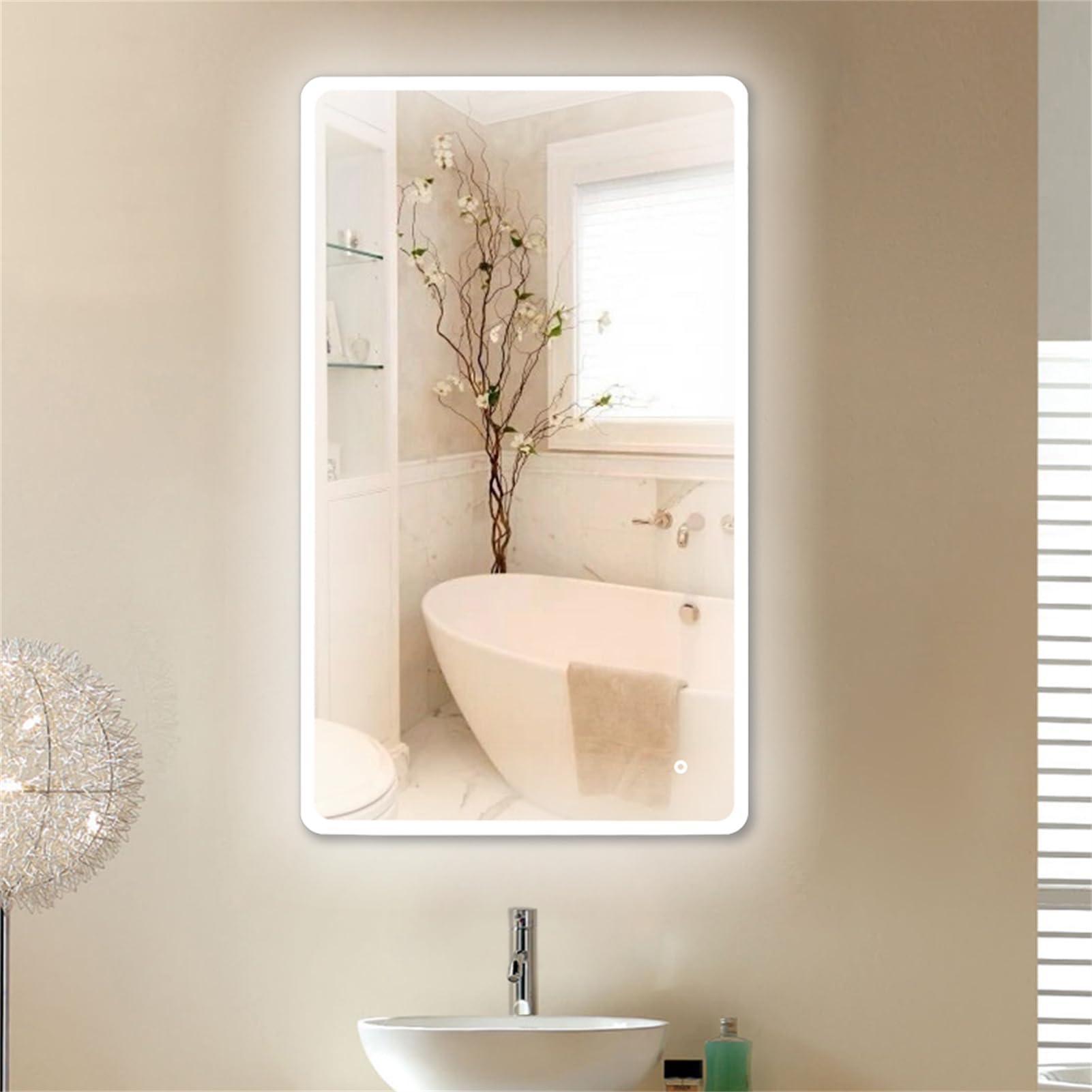 homewell Espejo de baño con iluminación, 70 x 120 cm, espejo de pared LED con interruptor táctil, luz blanca fría 6400 K, moderno sin cobre, espejo de pared con marco de aluminio (modelo 2, 70 x 120