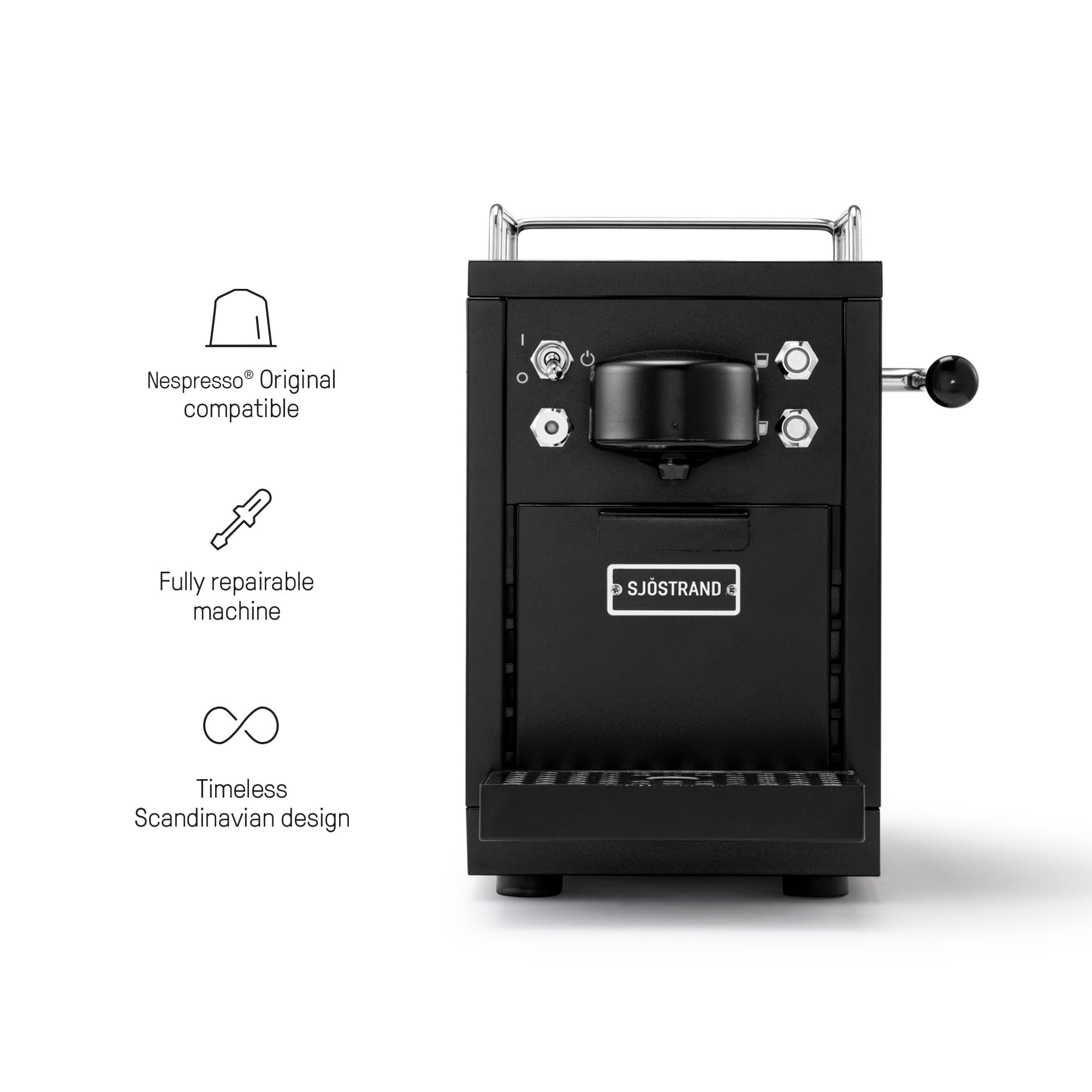 Sjöstrand The Original Máquina de Espresso - compatible con Nespresso, carcasa de acero inoxidable (Acabado Negro Mate)