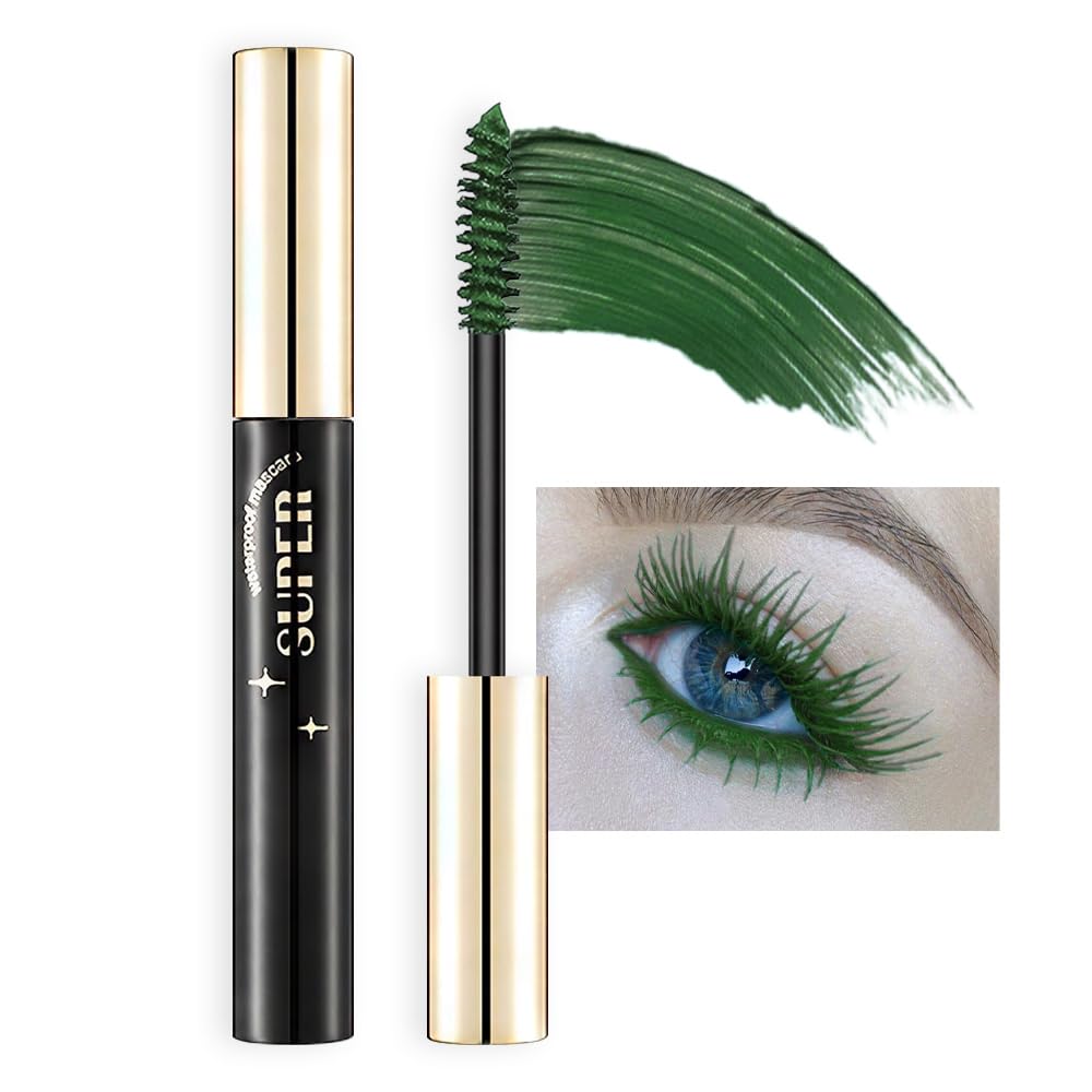 Colored Colorful Waterproof Mascara for Eyelashes Set,Blue White Black Brown Purple Long lasting Charming Voluminous Cruelty Free Vegan Eye Makeup (A-1Pc 4# Green, A)