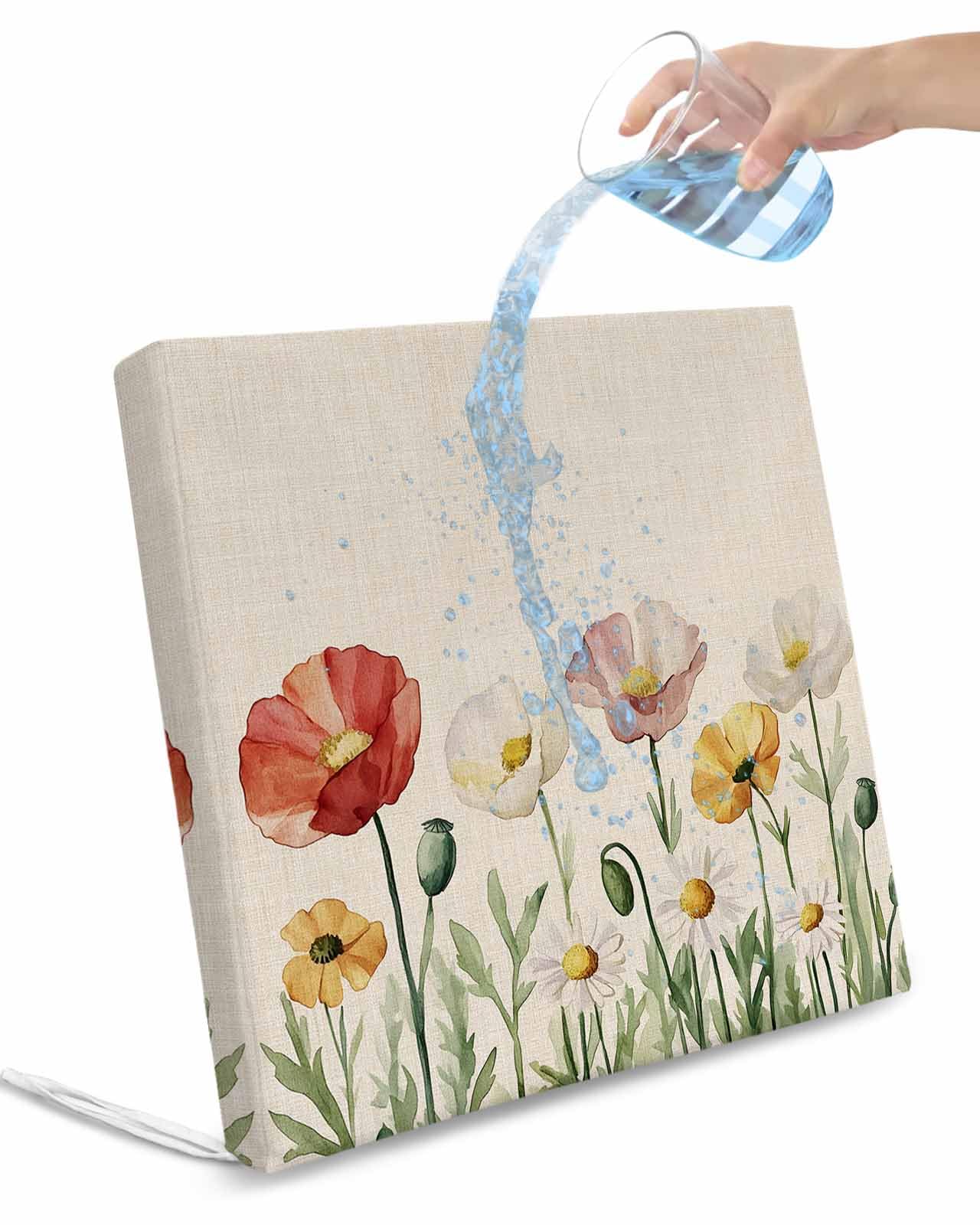 2 Pack Daisy Flowers Waterproof Cushion Covers with Ties, Outdoor Patio Chaise Lounge Chair Seat Cushion Slip Covers Replacement(Only Cover) White Red Pink Floral Yellow Wildflower 24