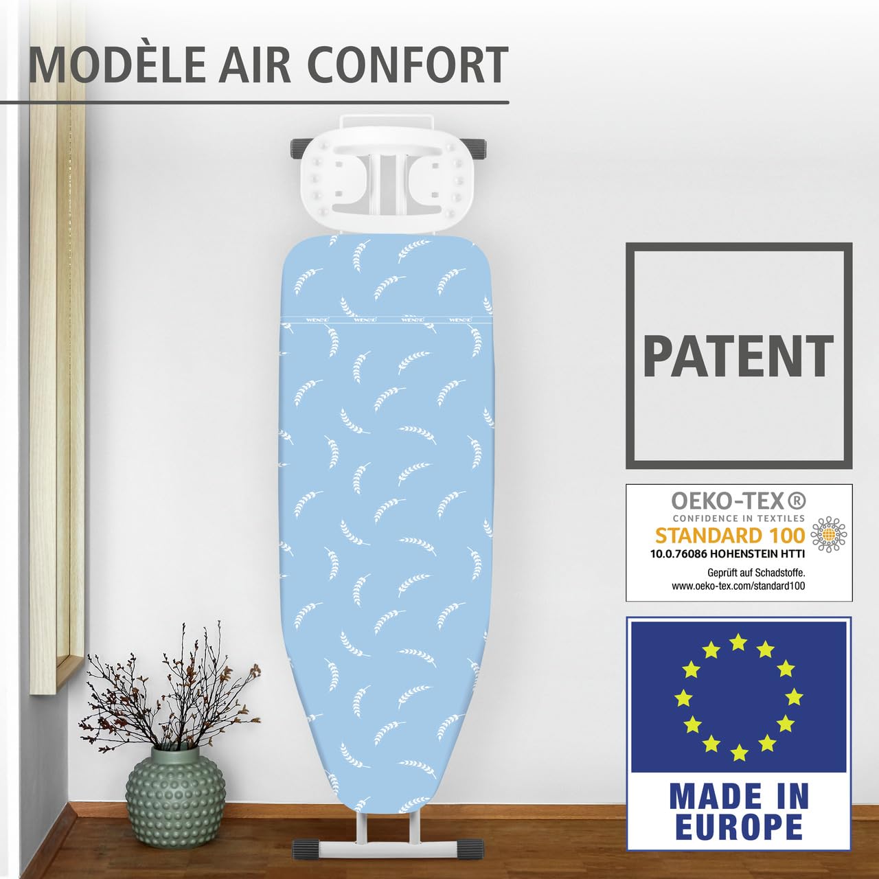 WENKO Pokrowiec na deskę do prasowania Air Comfort XL/uniwersalny,z warstwą aluminiową do prasowania bez zagnieceń, odbijania ciepła i blokady pary, standard Öko-Tex,2 napinacze obiciowe,140 x 48 cm
