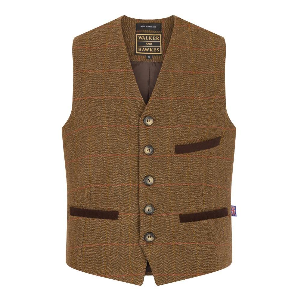 Walker And Hawkes Men's Brown Tweed - Derby Tweed Alcott Waistcoat - Large