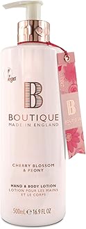 Boutique Cherry Blossom & Peony Fragrance Hand & Body Lotion 500ml – Vegan Body Moisturiser with Essential Oils, Made in England – Lightly Scented Refreshing Hand & Body Care