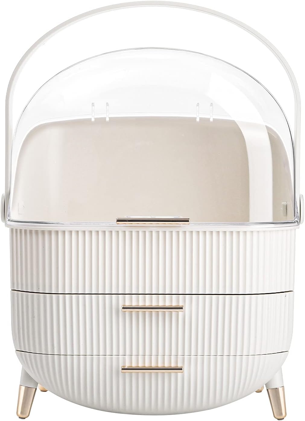 ZOOFOX Makeup Organizer, Waterproof and Dustproof Cosmetics Storage Display Box Case with Lids Fully Open and Drawers, Portable Handle Skincare Holder for Bathroom Countertop, Desk, Dresser ( White )