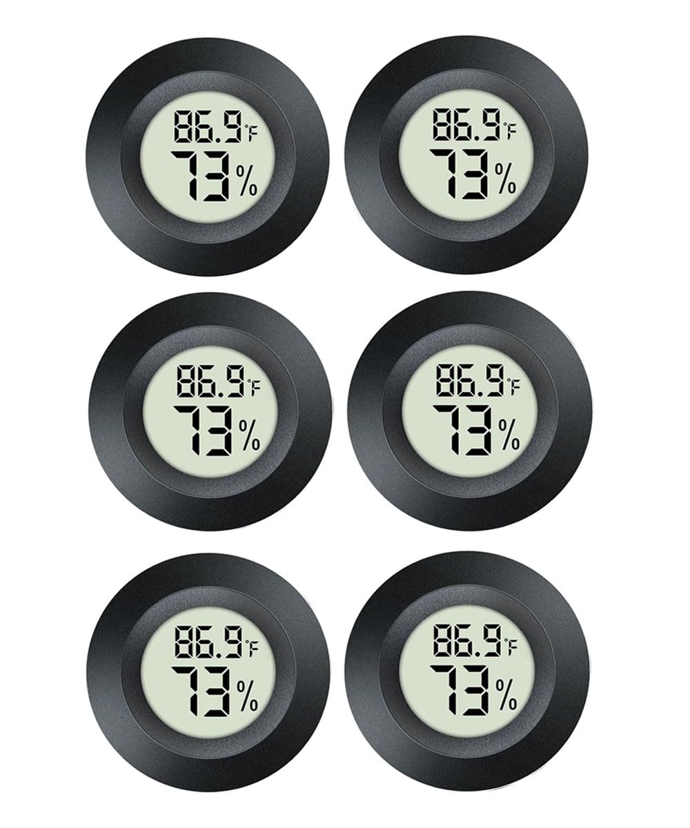 6-Pack Mini Hygrometer Gauge Indoor/Outdoor Thermometer, Digital Humidity Temperature Meter for Humidifiers Dehumidifiers Greenhouse Reptile Plant Humidor, Fahrenheit(℉) or Celsiu(℃)