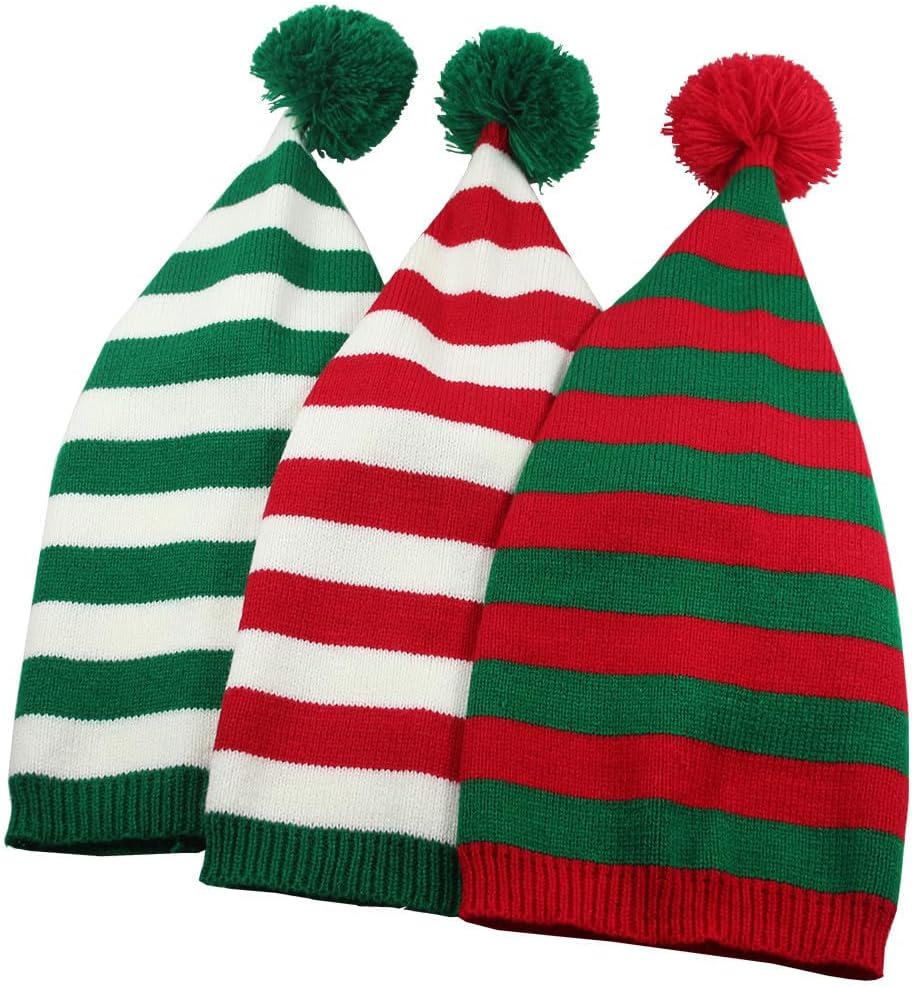 HAPPYLIVE SHOPPING 3 Pcs Christmas Knitted Santa Hat Elf Hats Xmas Winter Hats Knit Beanies Soft Adult Skull Cap for Women Men Ski Costume Party - Image 5