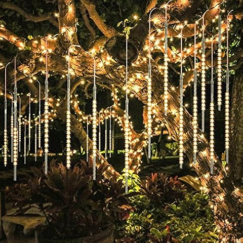 BlueFire Meteor Shower Rain Lights, 50cm 10 Spiral Tubes 540 LEDs Waterproof Christmas String Lights for Home Tree Garden Decor(Warm White) Cover
