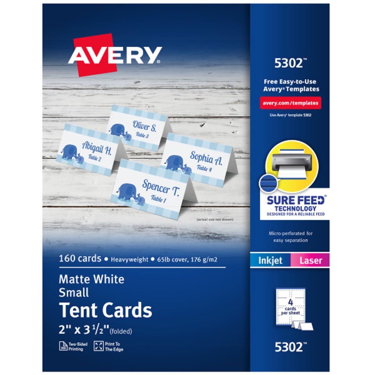 Avery Kleines Zelt Karten, 5,1 x 8,9 cm, weiß, Box von 160 (5302)