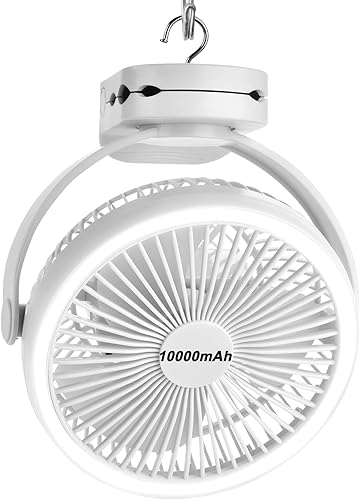 GOBRILLFUN Ventilador de clip recargable de 8 pulgadas con linterna de campamento, 4 velocidades fuertes y temporizador, ventilador personal a