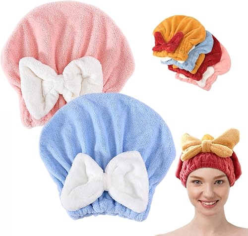 2 toallas absorbentes para el cabello húmedo, toalla de microfibra para el cabello para mujer, toallas de pelo grueso de secado rápido, suaves con