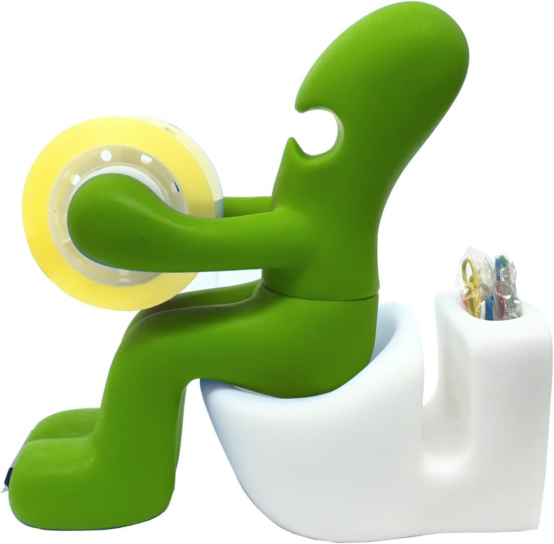 The New Green Butt Station - Desk Accessory: Tape Dispenser Pen Memo Holder Clip Storage (Green & White)