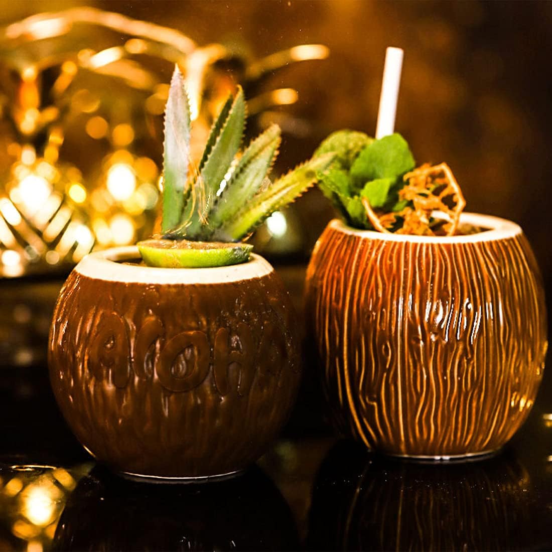 Tiki Mugs,Tiki Mugs Party Pack,Hand-Painted Coconut Ceramic Mug For Family Gatherings, Bars, Parties (520ML) - Image 3