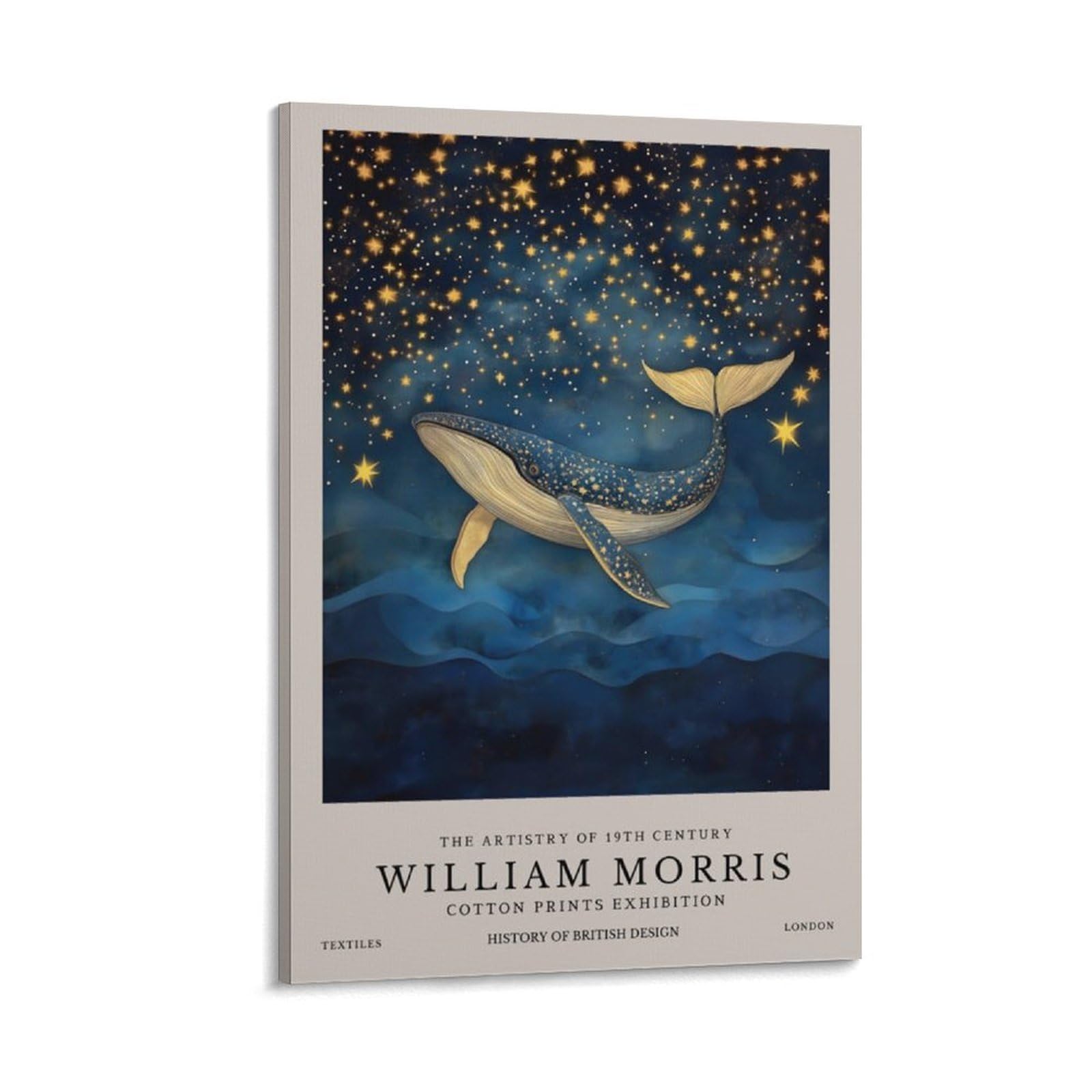 William Morris Whale Moon Night Sky Aesthetic Poster Canvas Wall Room Decor Aesthetic School Supplies Paintings 16x24inch(40x60cm)