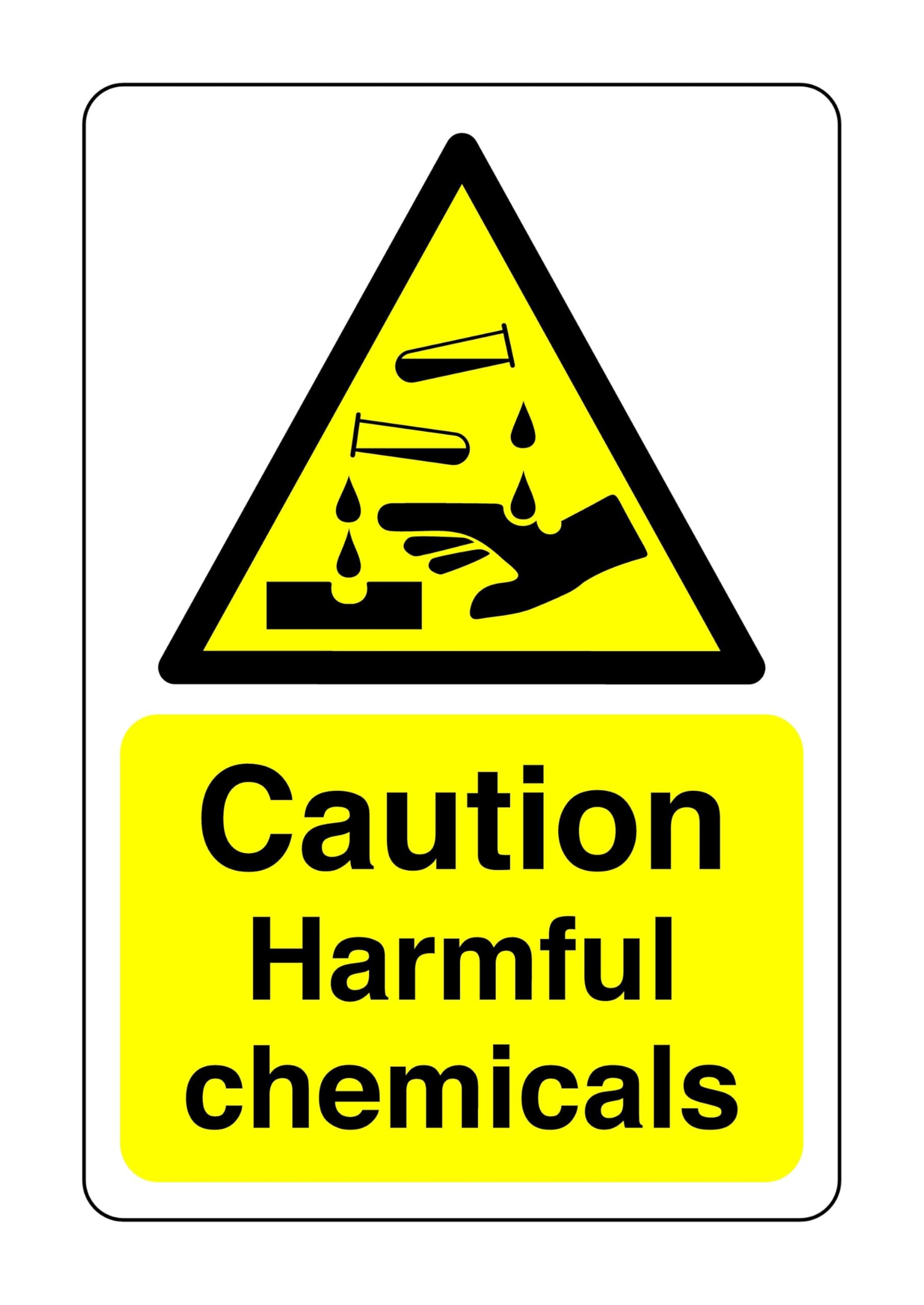 Safety First Display Ltd Yellow/Black Caution Harmful Chemicals Sign - Corrosive, Hazardous, Chemicals, Harmful, Irritant - 3Mm Aluminum Dibond For Indoor/Outdoor Usage (200Mm X 150Mm) 5M Viewing Distance.