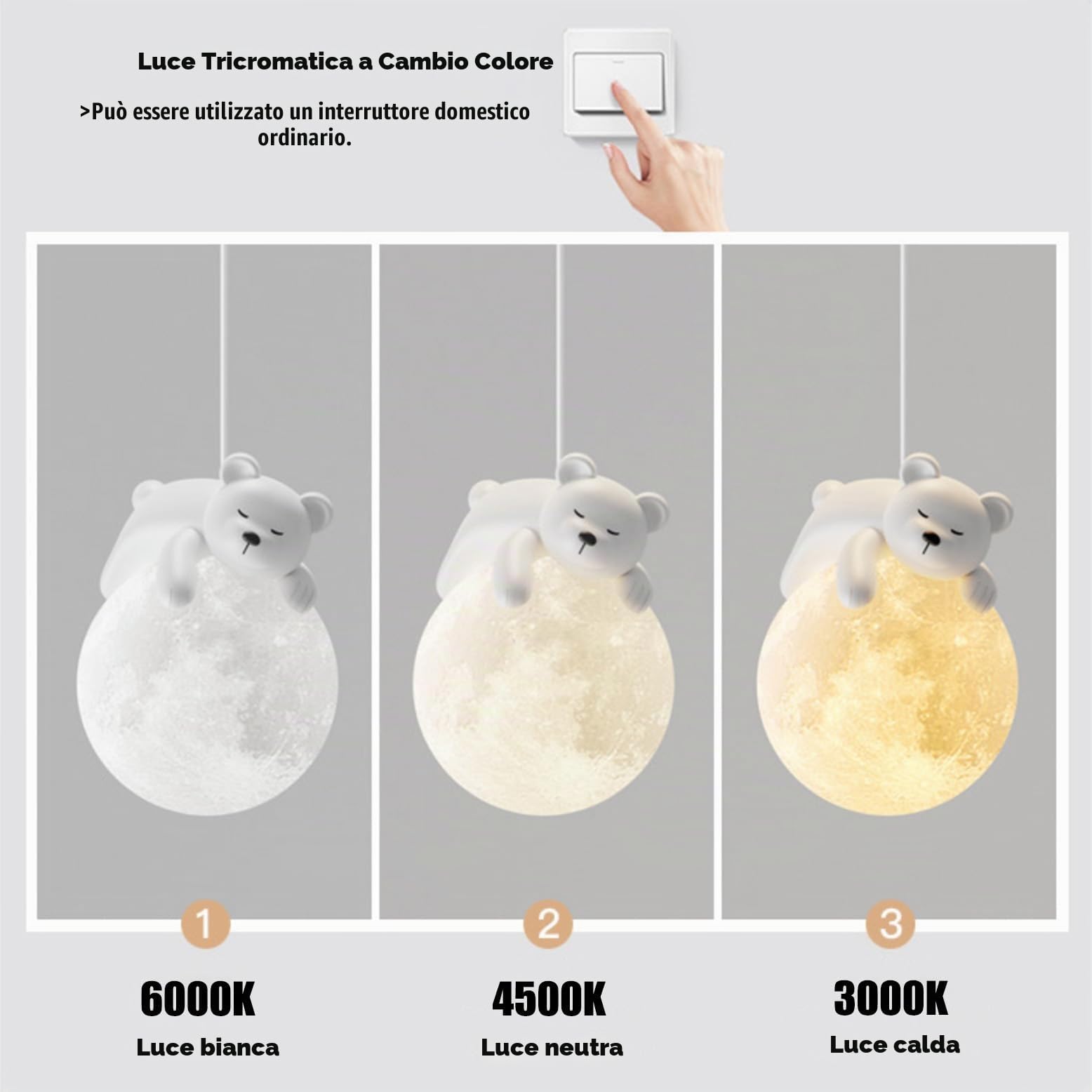 Lampada a sospensione Sleeping Bear Moon Lampada a sospensione 3D Moon Lampada da comodino Lampada da soffitto Creative Moon Lampadario decorativo per camera da letto, cameretta dei bambini