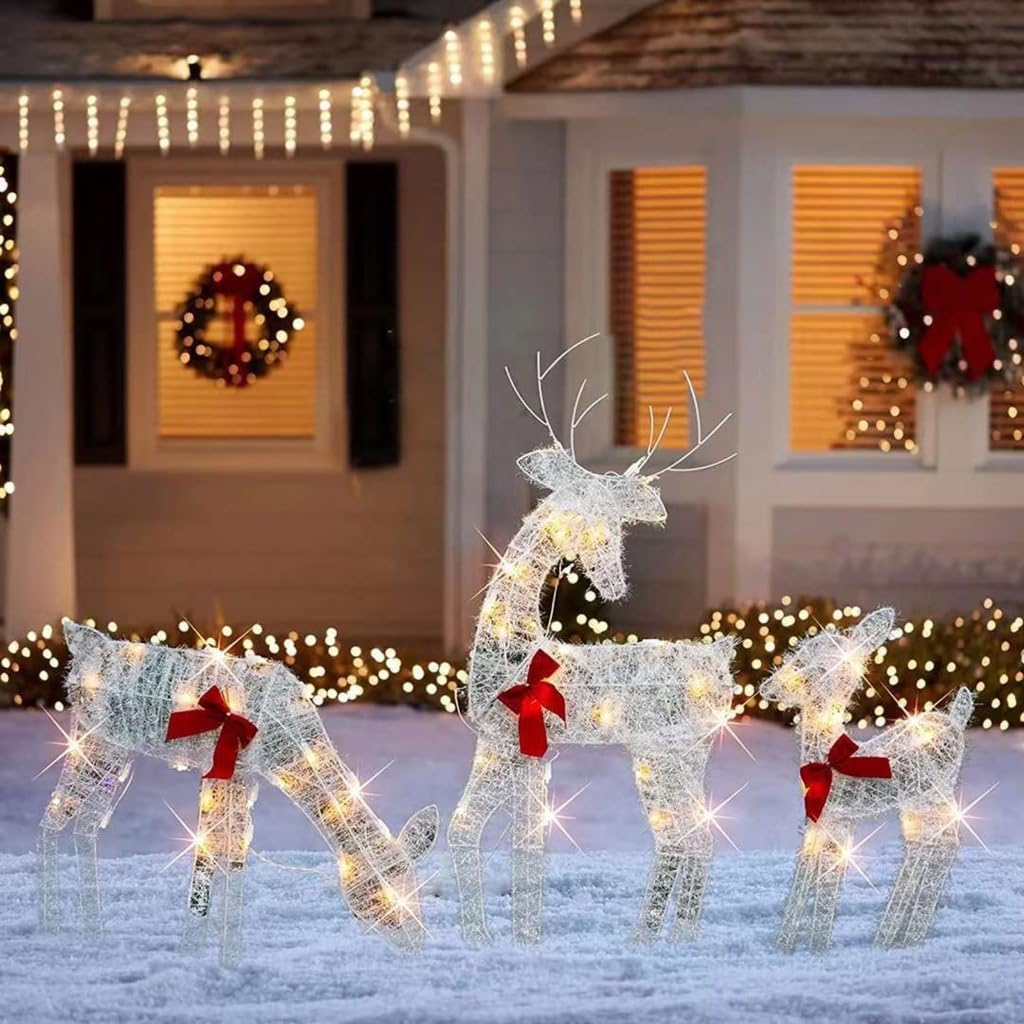Odporna na warunki atmosferyczne Iron Deer Family Outdoor Christmas Decoration LED Lighted
