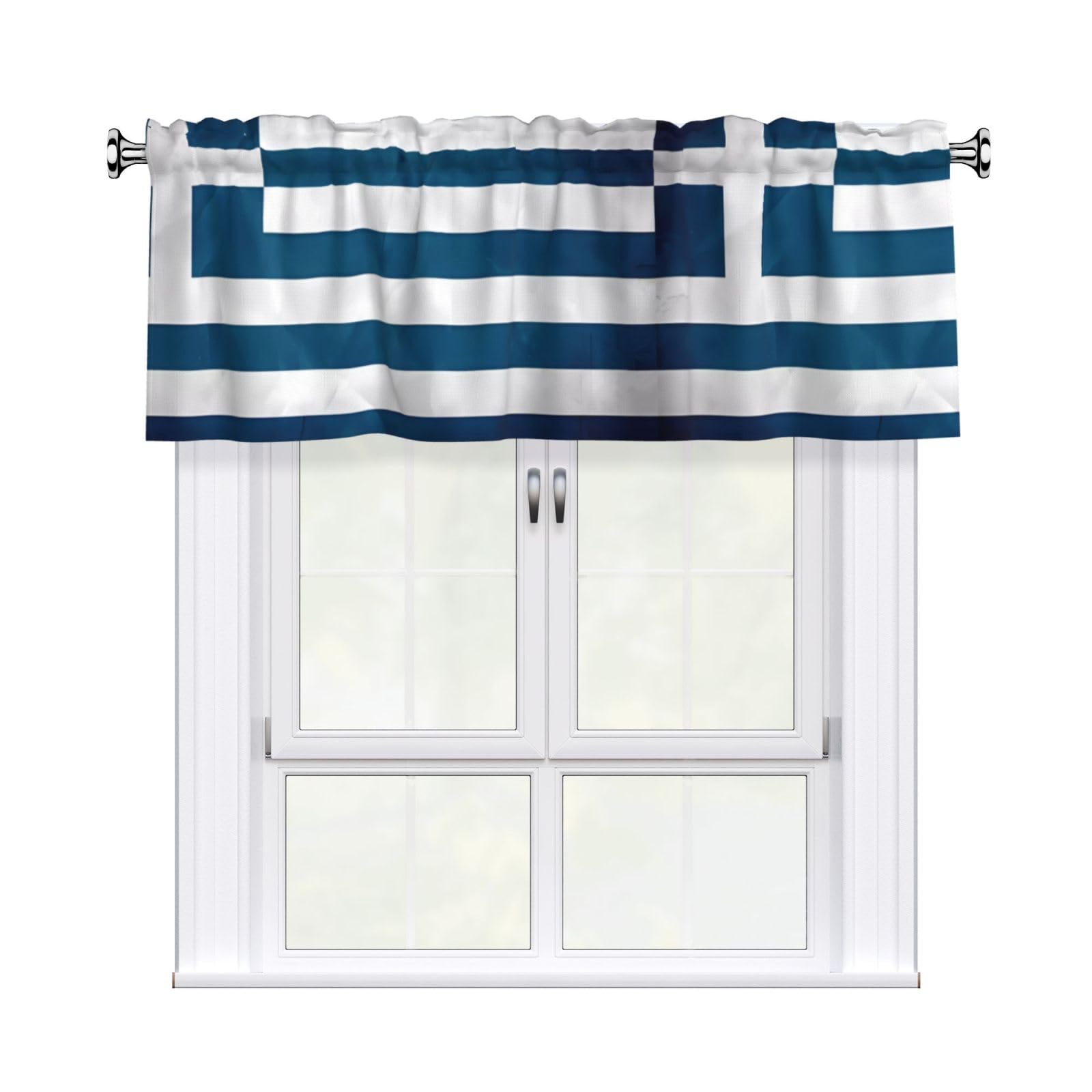 HJFCZH WHJSSF greek flag Prints 54x18in Curtain Valance - Peach Skin Polyester Kitchen Cover with Light Filtering Floral & 3" Rod Pocket