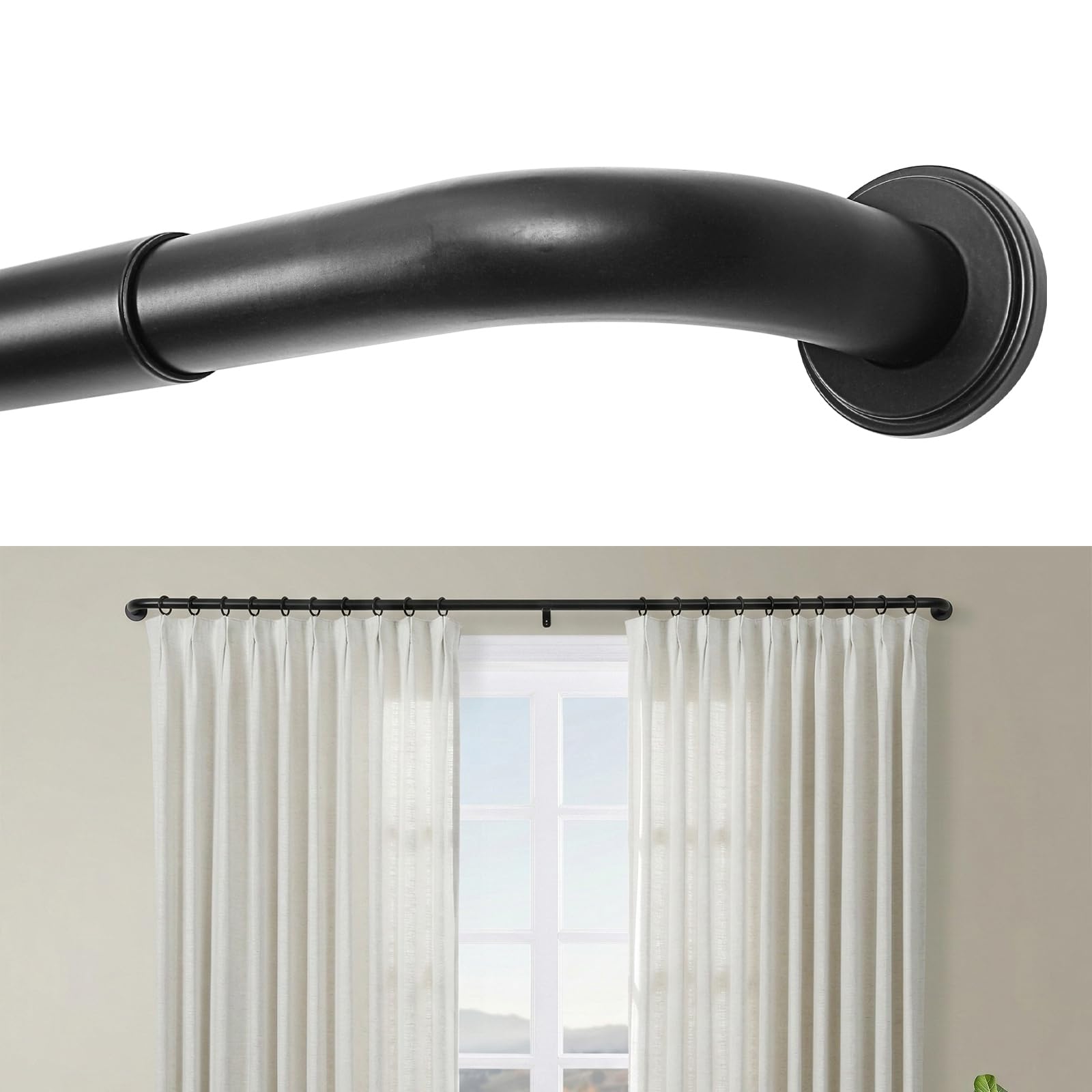 TWOPAGES Matte Black French Return Curtain Rod 120 to 170 Inch