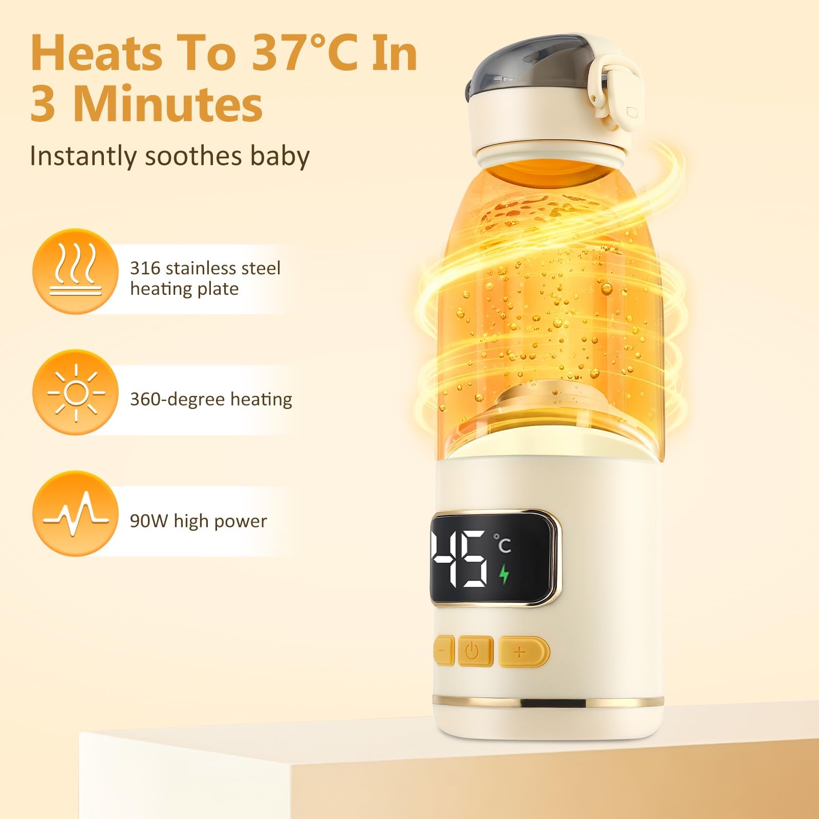 Chauffe Biberon Portable sans Fil 450ml,Chauffe Lait Bébé Rechargeable avec Batterie 15000mAh,Contrôle Température Réglable 37-55°C Écran LED pour Lait Maternel Préparation Nourrissons Voyage Voiture