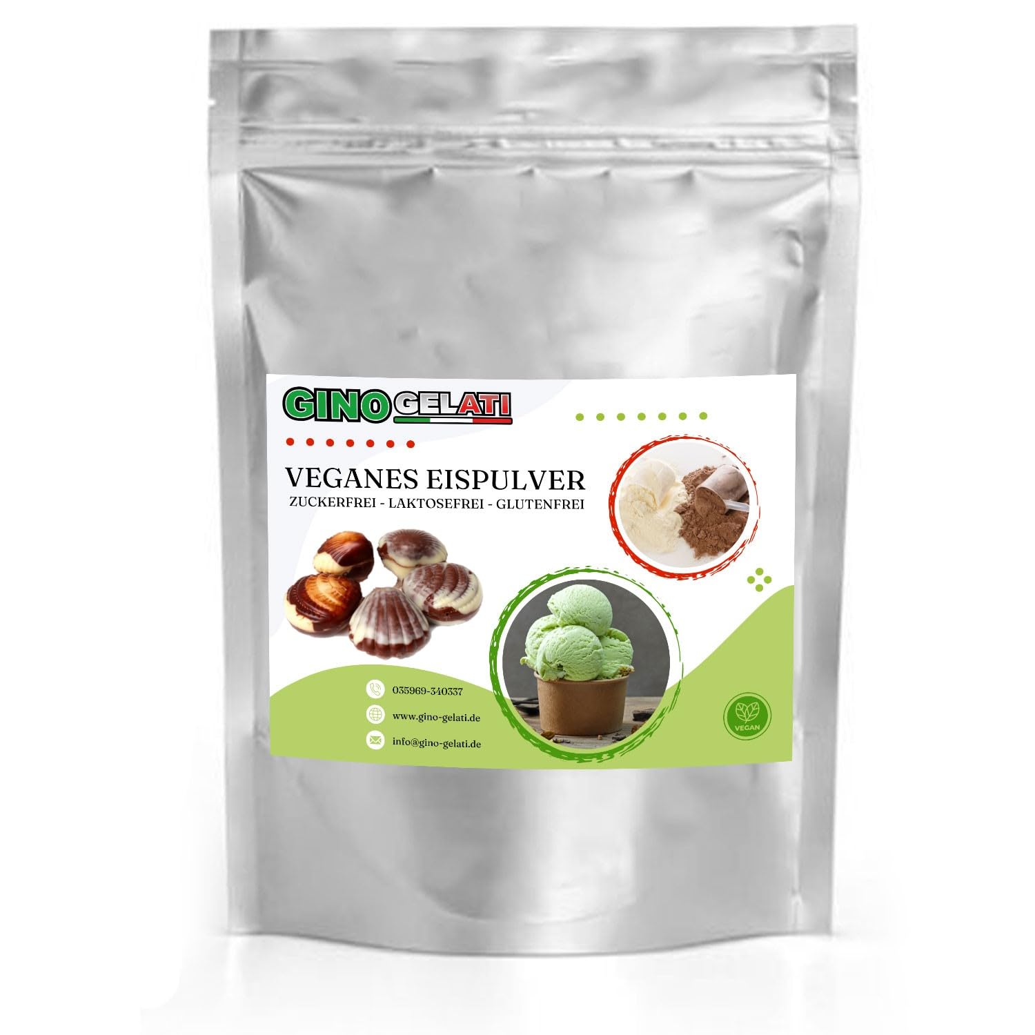 Gino Gelati Joghurt Veganes Eis Pulver Zucker-, laktosefrei, schnelle und einfache Zubereitung, mit natürlichem Aroma, Eispulver für Veganer geeignet, GMO-Frei (10 Kg, Joghurt Belgische Praline)