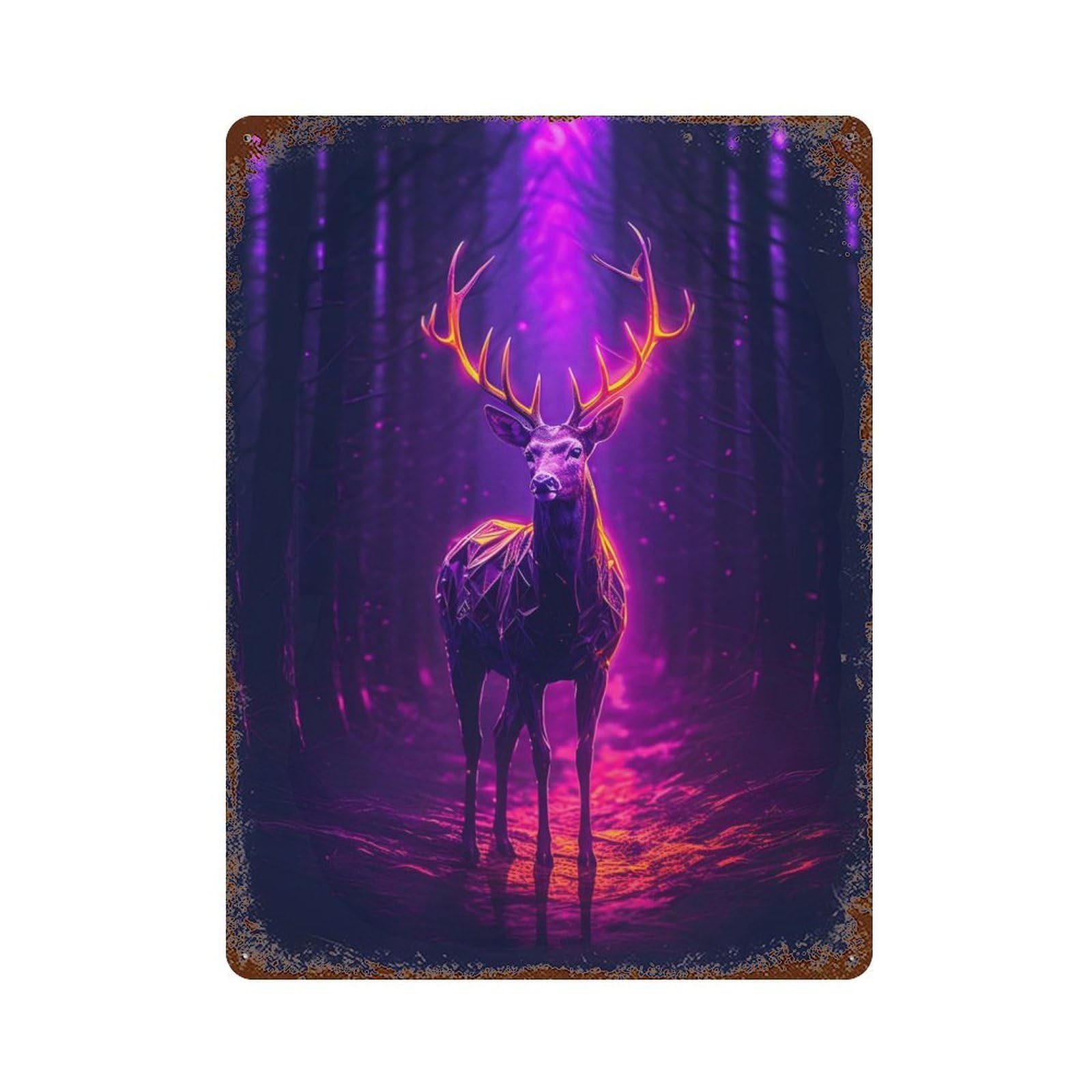 Deer Magenta Neon Rust Effect Tin Sign 15.7"x11.8", Ideal for Farmhouse, Kitchen And Entryway Decor
