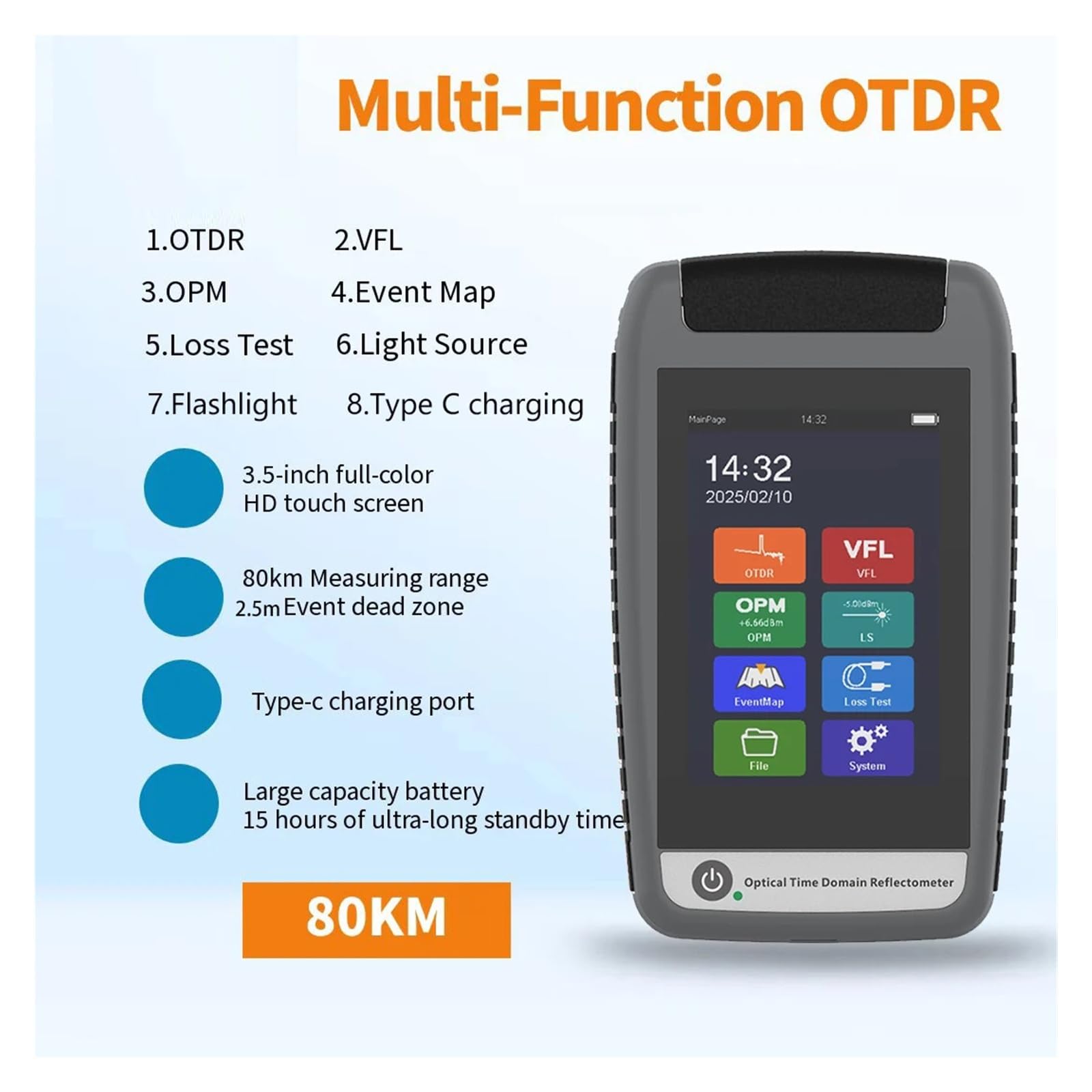 Mini OTDR 1310/1550/1610/1625/1650nm OPM Mappa eventi SC APC/UPC Touch Screen Riflettometro ottico nel dominio del tempo Facile da leggere(1625nm (APC))