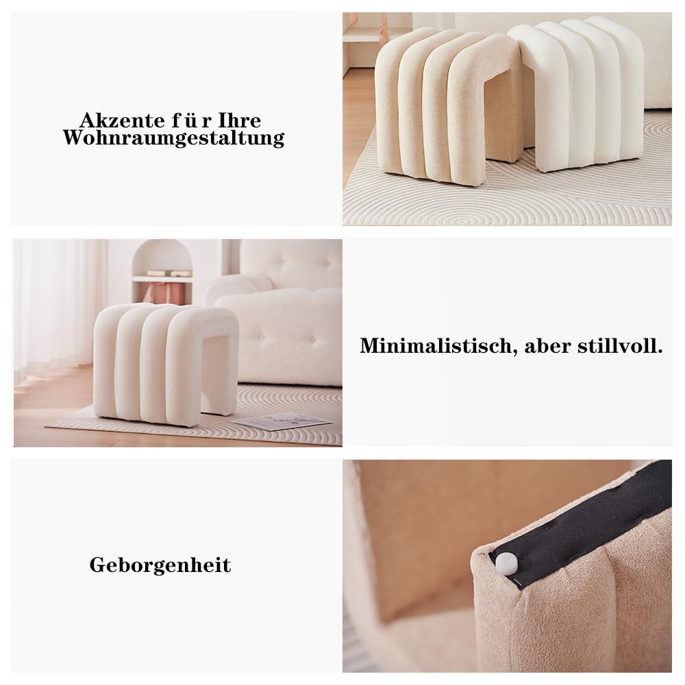 Zedelmaier Hocker mit Holzfüßen – Weißer Sitzhocker, Fußhocker, Sitzwürfel & Pouf für Wohnzimmer, Schlafzimmer, Eingangsbereich (Weiß)