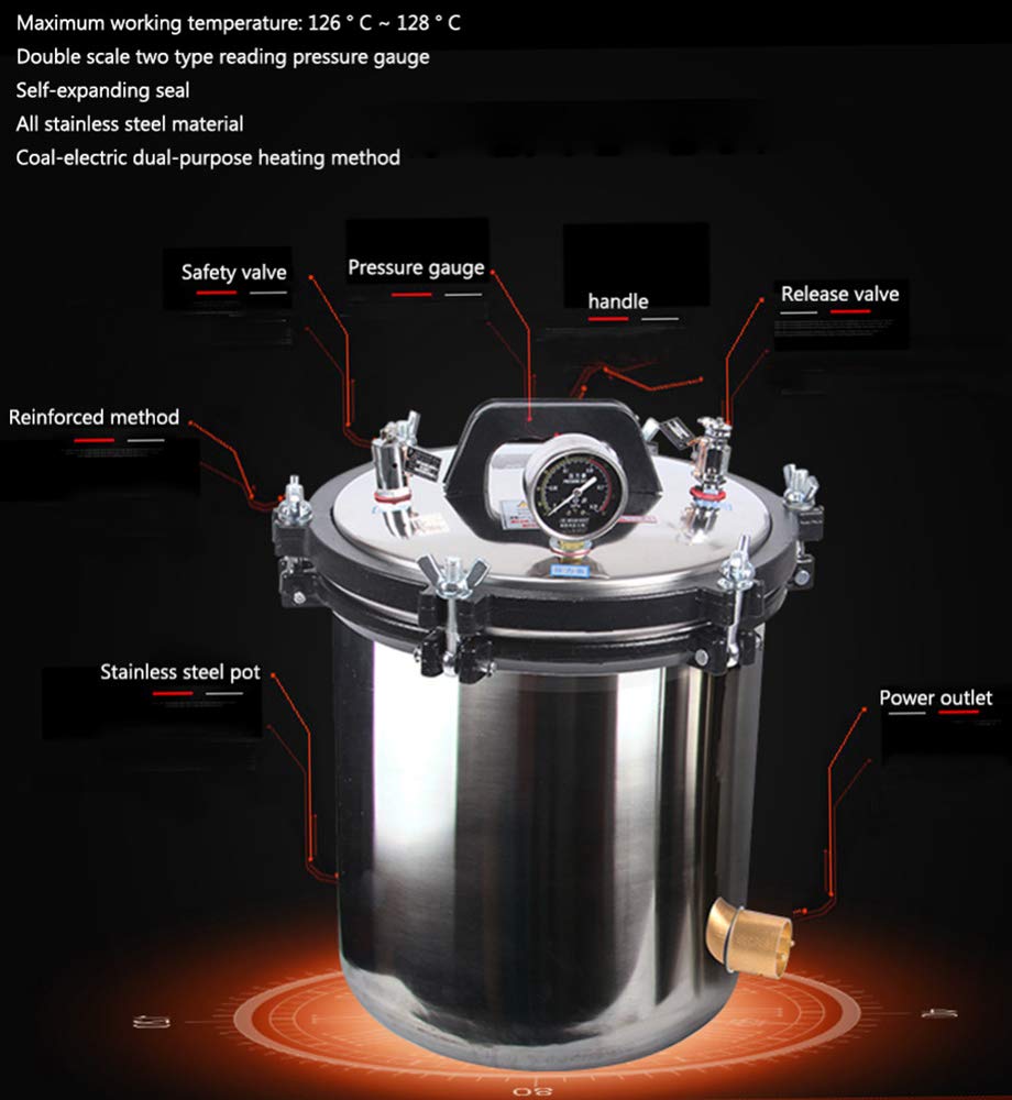 CGOLDENWALL Esterilizador de vapor de autoclave portátil Autoclave Calefacción Autoclave Eléctrica Autoclave Esterilizador de Alta Presión Esterilizador Olla (Capacidad: 18L)
