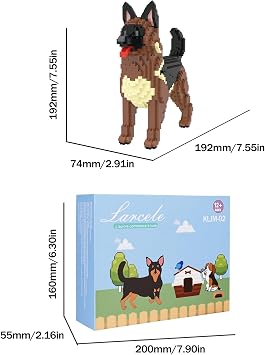Larcele Micro Building Blocks Set, DIY Mini Building Toy Bricks for Age over 12 Years, 1254 Pieces KLJM-02 (German Shepherd Dog)