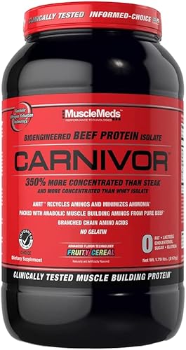 MuscleMeds CARNIVOR - Polvo aislado de proteína de res en polvo construcción muscular recuperación sin lactosa sin azúcar sin grasa 076 onzas de