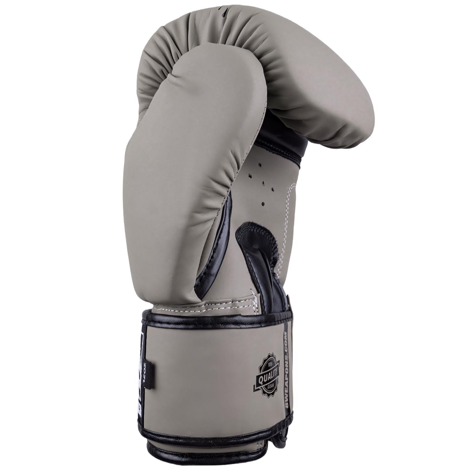 8 WEAPONS Boxhandschuhe Unlimited 2.0, Sand-schwarz, Training, Sparring und Wettkampf, Kunstleder, Perfekte Dämpfung und stabile Nähte, Handschuhe für Muay Thai, K1, Boxen, MMA und Kickboxen