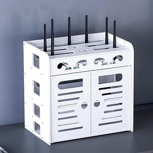Router Shelf Wall Mount WiFi Router Storage Box, Desktop Storage Box, Bracket Wall Mount, Floating Shelf, WiFi Storage Box, Cable Organizer Box, Power Strip Protector Hider, 31x21.5x32.5cm(White,31x21.5x32.5cm)