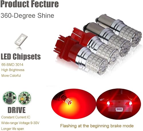 Miniatura 6 de iBrightstar Luces de freno intermitentes estroboscópicas intermitentes de 9-30 V 3157 3057 3156 3056 bombillas LED de repuesto para luces de freno