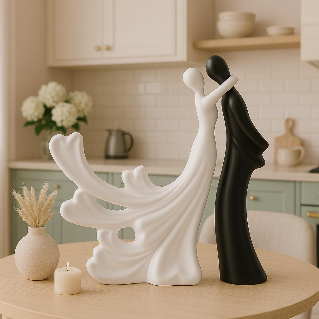LADROX® Passionate Lover Hugging Couple Figure | Beautiful Home Decor - (Set of 2, White Black),Brass, Love 4