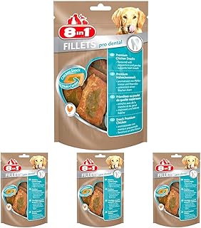 8in1 Fillets Pro Dental Hunde-Snack mit Hähnchen, funktionale Leckerlis für Hunde, unterstützt einen frischen Atem, 80 g Beutel (Packung mit 4) product image