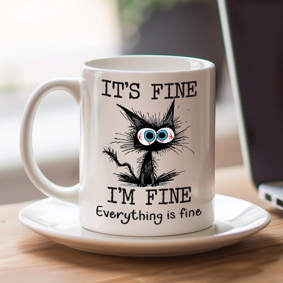 Funny Black Cat Coffee Cups, It’s Fine Everything is Fine, Christmas Birthday Gifts for Cat Lovers, Funny Coffee Mug for Women, Men, Humor Office Mug, 11 Oz Ceramic Coffee Mugs - Image 6