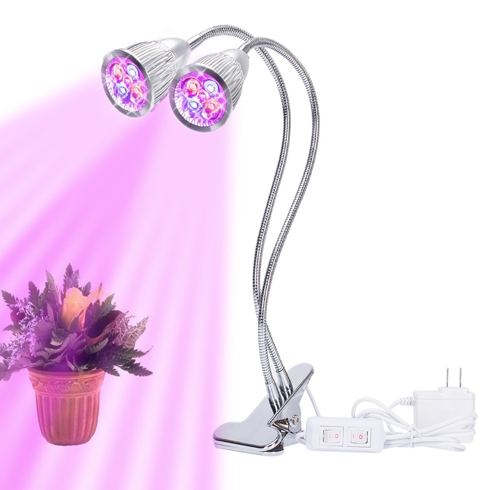 2017 New Dual Head Led Grow Light Advance Spectrum LED Clip On Desktop Grow Lamp Clamp Gooseneck and Double on/off Switch for Garden Greenhouse，Indoor Plants and Hydroponic (10w Dual head)